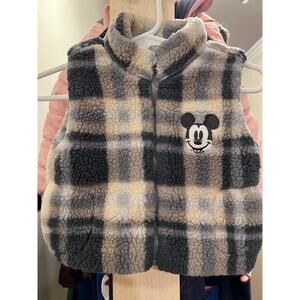 Disney Baby Mickey Mouse Sherpa Fleece Vest 0-3M Plaid Gray